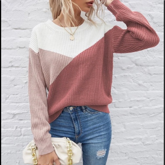 Rust charcoal color block knit sweater - Picture 6 of 7